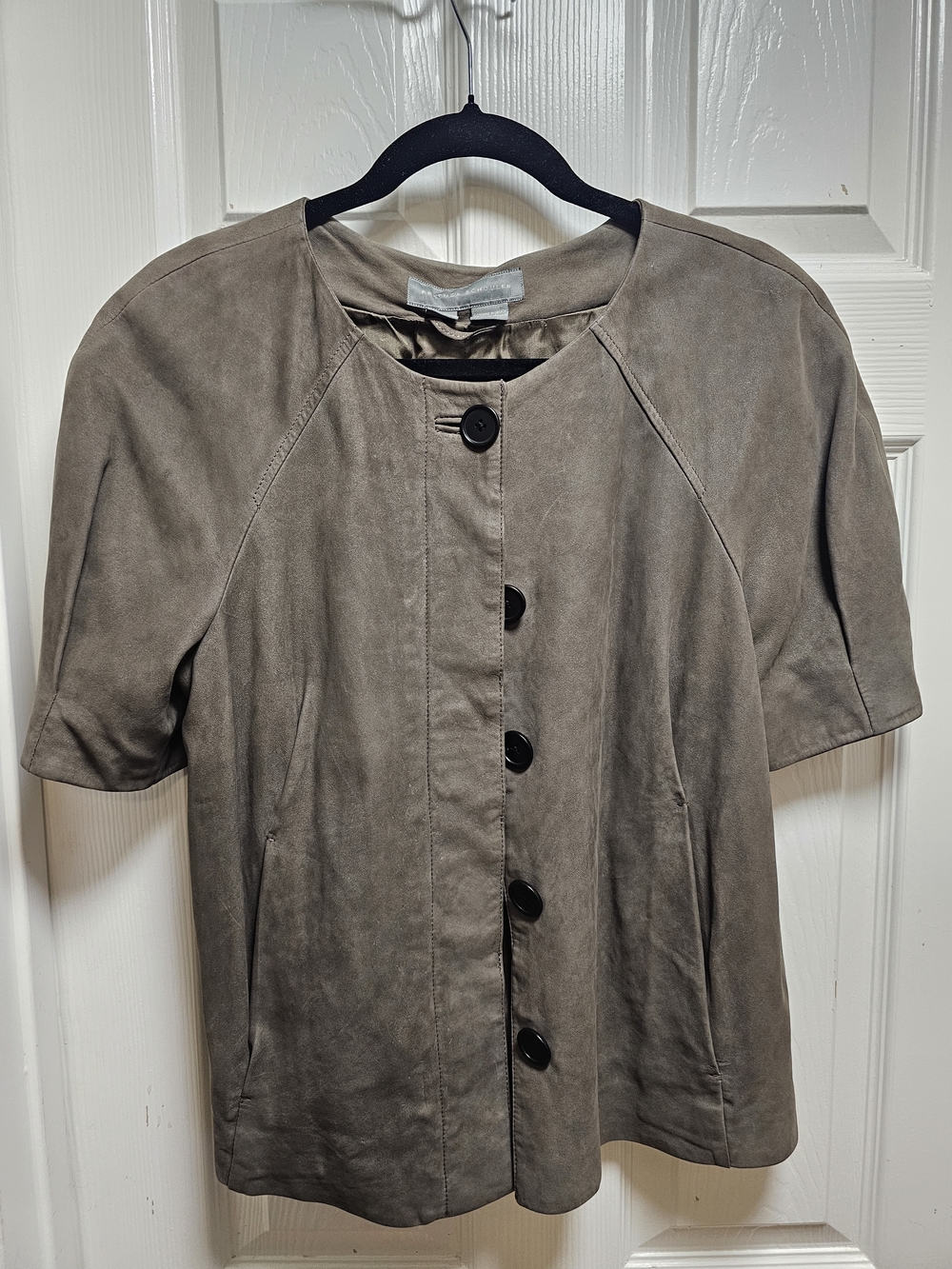 Proenza Schouler Nubuck Leather Short Sleeve Jacket Size 4 Olive Green Silk Line